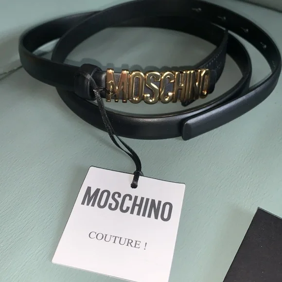 Moschino Logo Skinny Leather Belt display picture 3